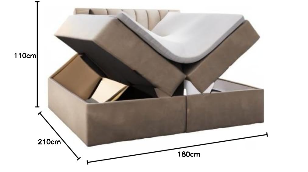 TRADA Letto Contenitore Matrimoniale con Contenitori e Materasso Pocket H3 - Elegante Letto PALERMO con Materasso e Topper - Beige - 180 x 200 cm