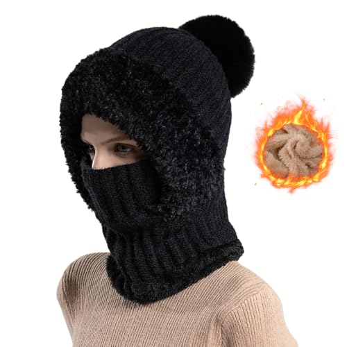 Plüsch Sturmhaube Mütze 3 in 1 Winter Balaclava für Radfahren, Snowboarden, Skifahren, Motorradfahren Winddicht Gesichtshaube für Herren/Damen (DE/NL/SE/PL, Alphanumerisch, Einheitsgröße, Schwarz)