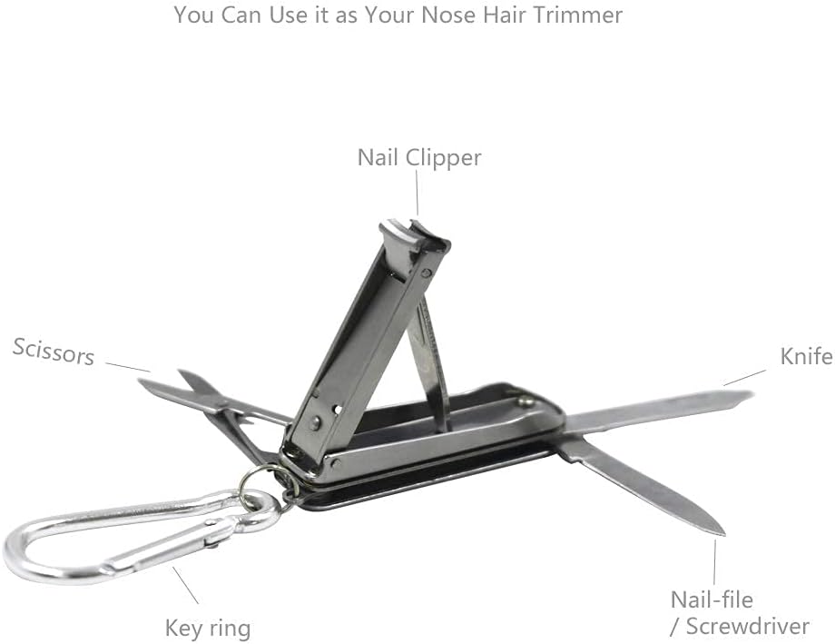 5in1 Multi Tool Nail Clippers,Nose Hair Scissors,Nail Files,Multi Purpose Pocket Knife,Screwdriver,Key Chain for Mini Multi Nail Clippers,Travel,Fishing,Hiking,Camping - - 