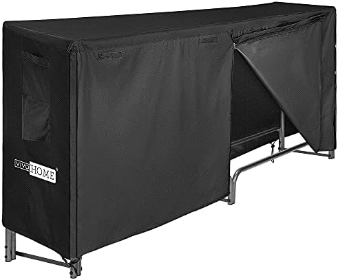 VIVOHOME 8ft Heavy Duty Indoor Outdoor Firewood Storage Log Rack with Cover Combo Set Black