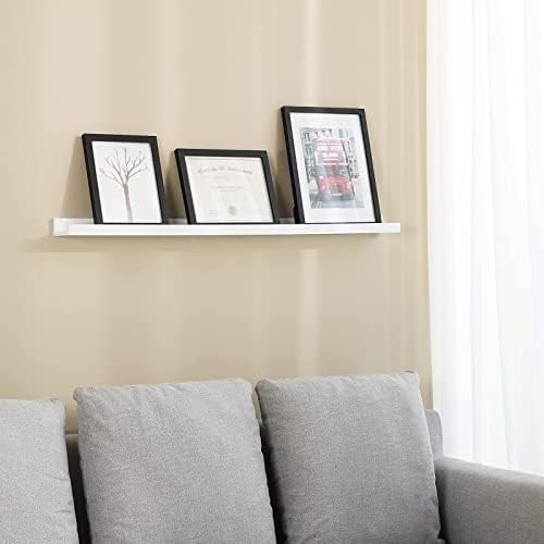 SONGMICS Wall Shelf, Floating Shelf Ledge, for Picture Frames and Books, 110 x 10 cm, High Gloss Finish, White LWS46WT