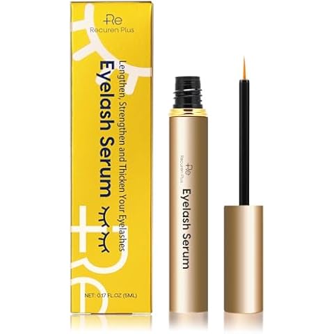 Recuren Plus Premium Eyelash Growth Serum: Advanced Vegan Formula for Longer Thicker Lashes – Natural Safe Ingredients in 5ML (Champagne Gold) Cover
