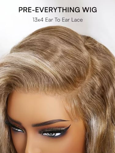 Image of Beauty Forever Ash Blonde 13x4 Pre Everything Lace Frontal Wig Side Part Loose Body Wave 613 Blonde Human Hair Wigs Pre Plucked Pre Cut Face Framing Layers Glueless Wig for Women 150% Density 26inch