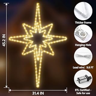 Christmas 45'' Bethlehem Star Lights Decoration - 141LED Outdoor Waterproof Christmas LED North Star Nativity Holy Family Light with Timer for Outdoor Home Party Porch Wall Hanging Light