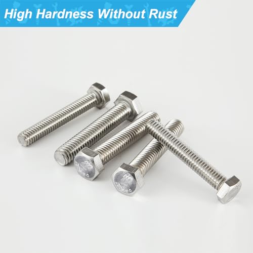 Image of M6-1.0 x 60mm Hex Head Screws Bolts, M6 x 1.0 Bolt, 304 Stainless Steel(A2-70), Hexagon Head Bolts, Metric Fully Thread, Bright Finish, Quantity 10