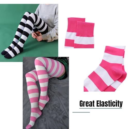 Image of Extra Long Striped Thigh High Socks Cute Soft Cotton Over the Knee Retro