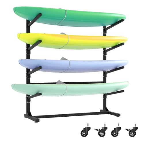 Kayak Storage Rack, Heavy Duty Kayak Stand Canoe Rack with Wheels, Freestanding Kayak Holder Stand for Kayaks, Canoes, Surfboard, Paddleboard Storage