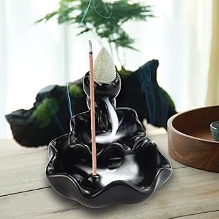 Favengo Ceramic Backflow Incense Burner Waterfall Incense Holders Lotus Shape Incense Stick Holder Porcelain Incense Cones Burner with 10 Pcs Backflow Incense Cones for Home Office Bedroom Yoga Decor
