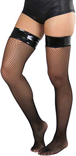 Image of ToBeInStyle Women's Sexy Nylon Versatile Fine Fishnet Thigh High Stockings w /Opaque Band