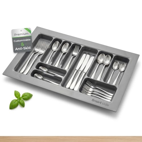 Image of SmartSlide 900 MM PVC Cutlery Tray For Kitchen Drawer Modular Kitchen Tandem Drawer Organizer Adjustable Width & Depth Grey Non-Slip Surface (900 x 535 MM)