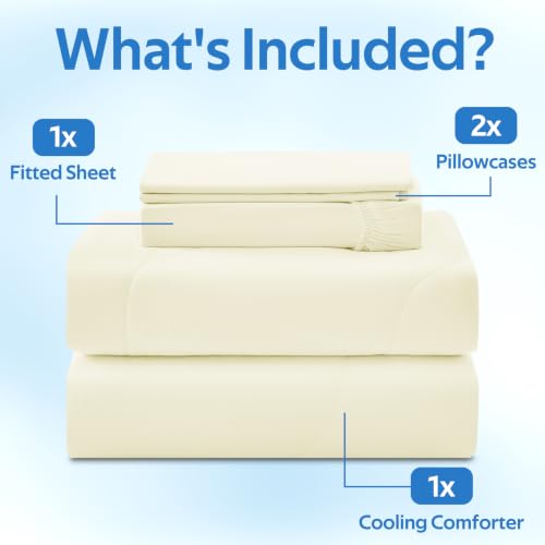 Image of Cooling Comforter King Size Set 4 Pieces, Summer Blanket with Dual-Sided Cool Tech, Deep Pocket Fitted Sheet Fits Up to 18 inch, Q-Max>0.55 Thin Comforter for Hot Sleepers, with 2 Pillowcases, Beige