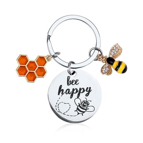 Bee Keychain, Cute Bee Accessory Keyrings Bee Keychain Inspirational Key Ring Gifts Inspirational Key Chain Bee Happy Keychain Gifts for Purse Wallet Handbags Backpack
