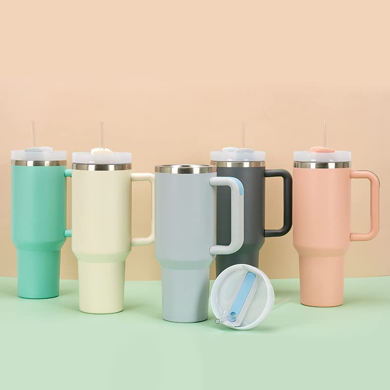 40 oz Thermos Tumbler with Handle and Straw with lid Car Mug with Outdoor Sports Travel Stainless Steel Sippy Mug Gifts 2st (light pink)