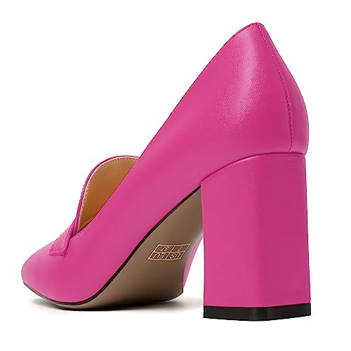 Image of MODENCOCO Womens Sexy Formal Matte Slip On Square Toe Work Block High Heel Loafers Shoes 3.5 Inch