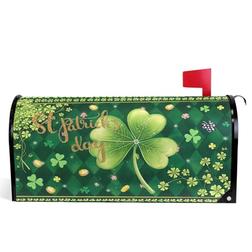 Image of Wamika Happy St Patrick Day Magnetic Mailbox Covers Green Shamrock Clove Golden Coin Mailbox Cover Over Size Full Magnet Garden Yard Porch Mail Boxes Cover Holiday Decorations 25 inch L x 21 inch W