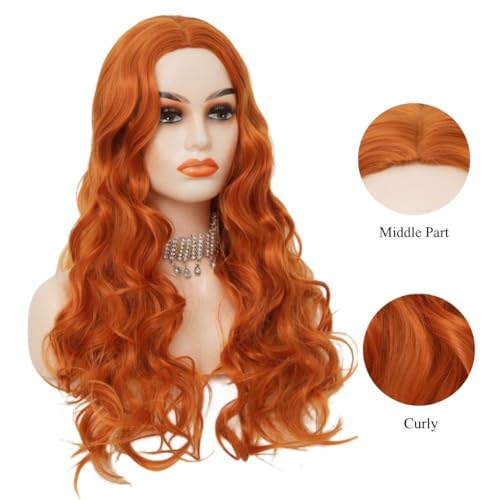 Perruque rousse synthétique résistante à la chaleur avec de longues boucles - 4