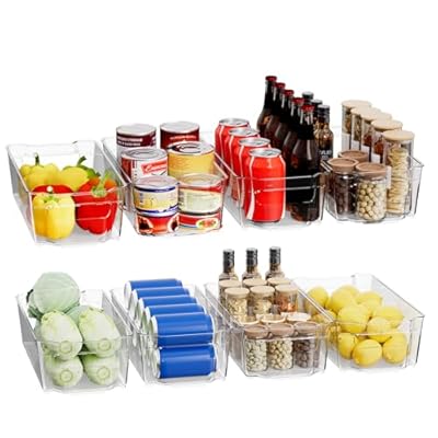 Clear Fridge Organizer, Refrigerator Organizer Bins with Handle, Freezer, Kitchen Cabinet, Pantry Organization, BPA Free Fridge Organizers (12.4 inch 8 Pack)