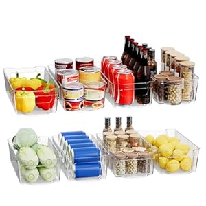 Refrigerator Organizers and Storage, 8-PACK Storage Organizer Bins, Clear Plastic Storage Bins with Handle, Fruit Storage Containers for Fridge Organizing, Kitchen Pantry Bins(8 pcs)