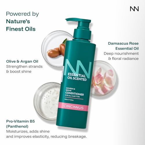 Image of Cincinnus Nourish & Repair Conditioner | Argan Oil, Tea Tree, Rosemary & Olive Oil | Strengthens & Softens Hair | Sulphate Free Anti Frizz Care for Dry Frizzy Hair (500ml)