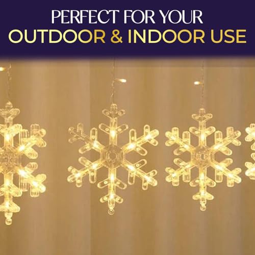 Image of K D Waterproof 6 Snow+ 6 Star Warm Yellow 138 LEDs Curtain LED String Lights with 8 Flashing Modes Indoor Outdoor for Home, Diwali, Christmas (Warm Yellow)