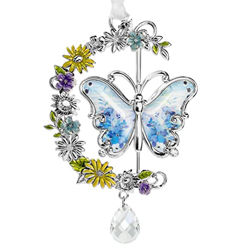 Laraine Butterfly Hanging Rotation Ornaments Charm Mom Mother's Day Butterfly Wind Chime Ornament Charm With Metal Heart Gifts For Mom Grandma Aunt Birthday (Rhinestone, Blue) #TOP16