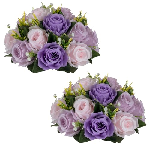 NUPTIO Artificial Flower Ball Centerpieces: Lilac & Purple & Pink Rose Arrangements for Wedding Party Tables - 2 Pcs Faux Silk Floral DIY Kissing Balls for Home Event Dining Decorations by NUPTIO - Used condition - US$11.99