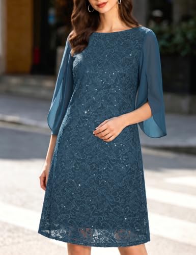 Image of COOAN Wedding Guest Cocktail & Formal Dresses for Women - Lace Sequin Dress