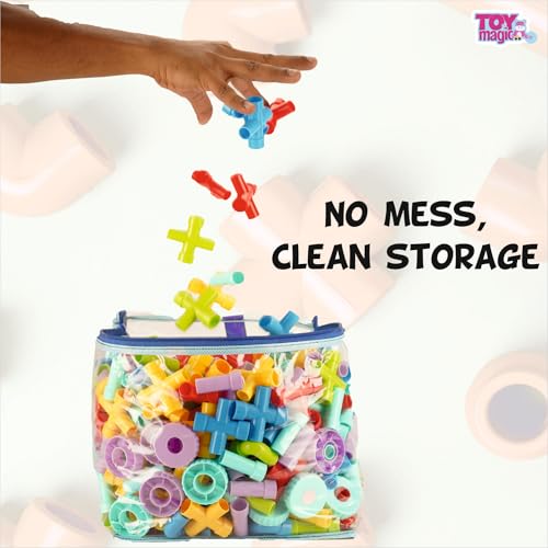 Image of ToyMagic Pipe Building Blocks - 310 Pcs, Creative Interlocking STEM Toys for Kids, Multicolor DIY Construction Set, Educational Puzzle Blocks, Enhances Fine Motor Skills, Ideal Gift for Ages 3+