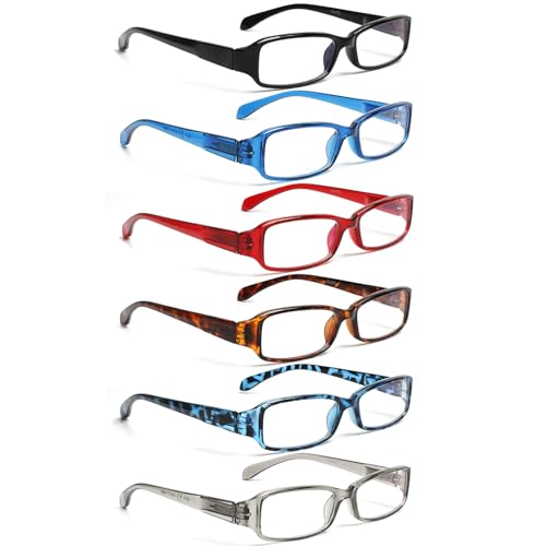 Image of Henotin 6 Pack Reading Glasses for Women, Blue Light Blocking Pattern Print Readers, Spring Hinge Computer Eyeglasses (Multi-Color-C, 0.75, x)