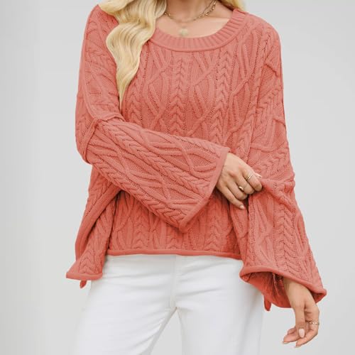 Women's Bell Sleeve Sweater - Oversized Cable Knit for Streetwear and Weekend Vibes4