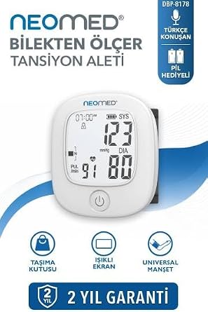 Neomed DBP-8178 Bilekten Dijital Tansiyon Aleti, T rk e Konu an, I kl  Ekran, Beyaz