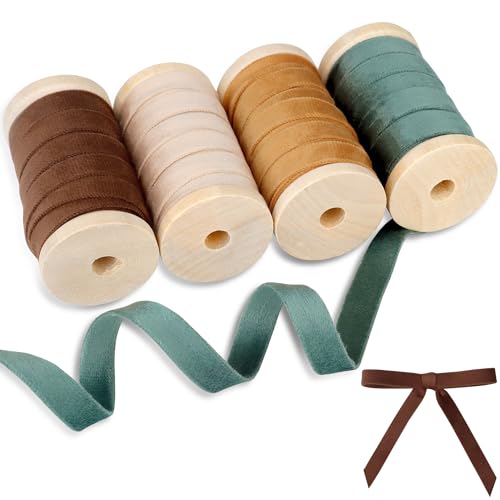 Velvet Ribbon Set - 3/8' x 20Yd, 4 Rolls Double...