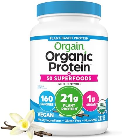 Orgain® Organic Protein™ + 50 Superfoods Protein Powder Vanilla Bean Flavored • Vegan • No Soy Ingredients • Gluten Free • Non-GMO, 2.02 lb ℮ 920 g