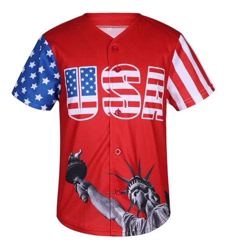 Image of Kids American Flag Patriotic USA Baseball Jerseys Statue of Liberty USA Eagle Sports Shirt & Shorts Outfits