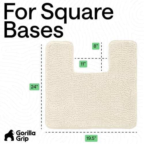 Image of GORILLA GRIP Plush Absorbent Shaggy Chenille Bath Rug Mat for Square Toilet Base with Rubber Backing, Machine Washable Rugs, Soft Microfiber Contour Mats for Toilets, Bathroom Decor, Ivory