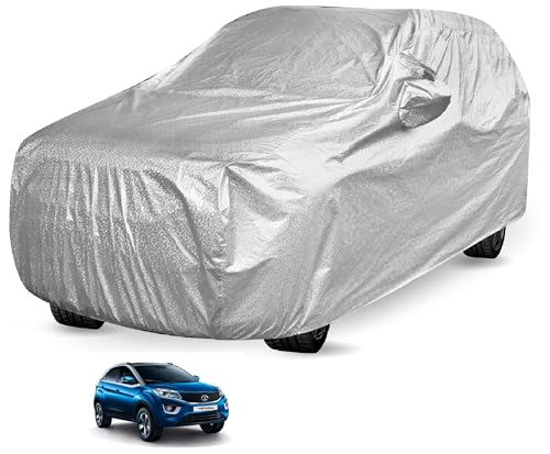 Image of Auto Hub Waterproof Car Cover Compatible with Tata Nexon with Mirror Pockets, Soft Cotton Lining, Nexon Car Cover Waterproof, Metallic Silver
