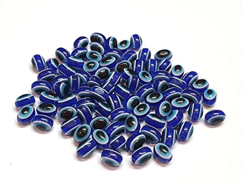 Perlin Nazar Boncuk Boncugu 8 x 6 mm Oval Eye Blue Eye Beads Set Evil Eye Beads Turkish Good Luck Charm Party Gifts Amulet Pack of 100 - Image 2