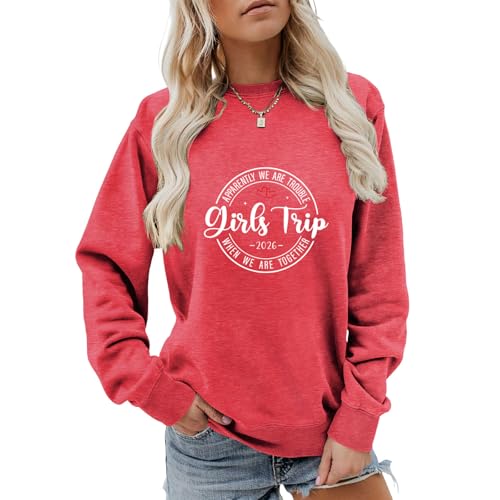 Womens Sweatshirt Girls Trip 2026 Weekend Vacation Matching Group Premium Long Sleeve Shirts for Women