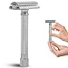 Parker THE VARIANT CLOSED COMB - ADJUSTABLE Double Edge Safety Razor, Customize your Shave with a Turn of the Dial from Mild to Aggressive - 5 Blades Included (SATIN CHROME)