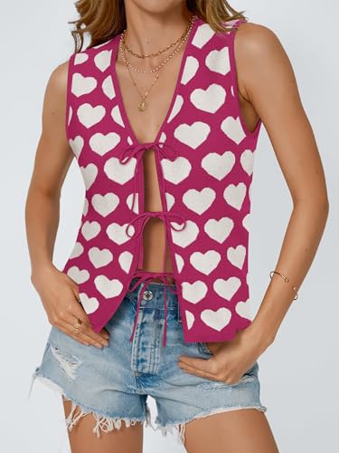 Image of COCCKO Womens Summer Tops Vacation Beach Outfits Cute Tie Front Crochet Vest Knit Sleeveless Sweaters