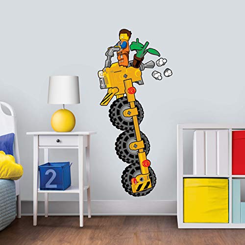 The Lego Movie 2 Emmet and Emmet's Thricycle Staticker - Non-Adhesive, Static Cling Wall Decor for Bedroom, Game Room