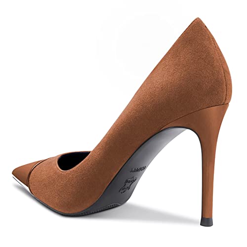 HDEUOLM Women Stiletto High Heel Close Pointed Toe Pumps Slip-on Wedding Sexy Dress Shoes3