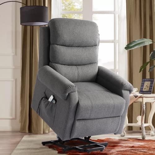 Obbolly Recliner Chair,Power Lift Full Body Massage Chair Recliner For Elderly,Modern Soft Linen Fabric Lazy Sofa For Living Room With Massage And Heat Remote Control,Usb Ports,2 Side Pockets,Gray #TOP2