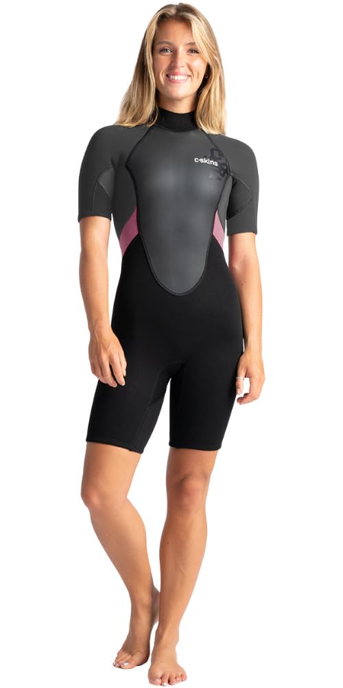 C-Skins 2026 Womens Element 3/2mm Back Zip Shorty Wetsuit - Black/Meteor/Rose