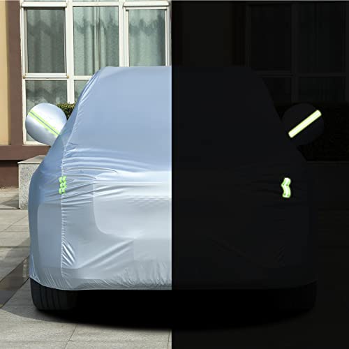 Image of Tecoom Light Shell Waterproof UV-Proof Windproof Car Cover Classic Zipper Design for All Weather Indoor Outdoor Fit 206-215 Inches Full-Size SUV