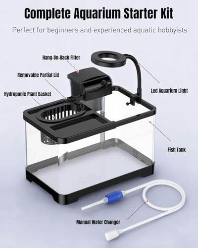 Pawfly 2 Gallon Fish Tank, Small Aquarium Kit, Betta Fish Tank Starter Kit with 6 W LED Light, 65 GPH Filter, Siphon Vacuum Water Changer & Basket, Aquarium for Betta, Shrim, or Small Fishes - Image 3
