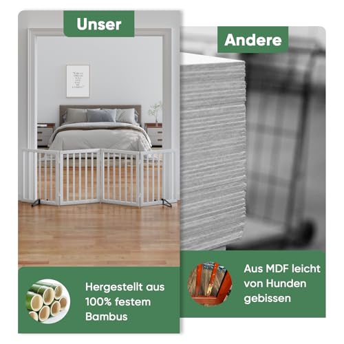 Freistehende Hundegitter für Türen, Faltbares Hundegitter Innen, Haustiergitter für Türen Schlafzimmer, Welpengitter mit Metallstützfüßen, Raumteiler 4 Paneele (Weiß)