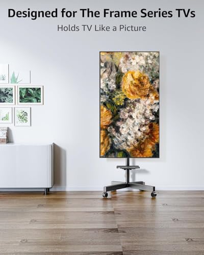 MOUNTUP Rolling Mobile TV Cart for 23-60 Inch TVs, Rotating Floor TV Stand Compatible with The Frame TVs - 90&deg; Landscape to Portrait, Height Adjustable TV Cart on Wheels, Max VESA 400x400mm