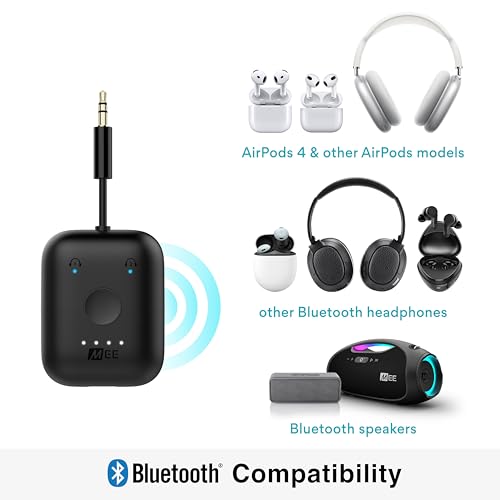 Image of MEE Audio Connect Air in-Flight Bluetooth Wireless Audio Transmitter Adapter for up to 2 AirPods /Other Headphones; Works with All 3.5mm Aux Jacks on Airplanes, Gym Equipment, TVs, & Gaming Consoles