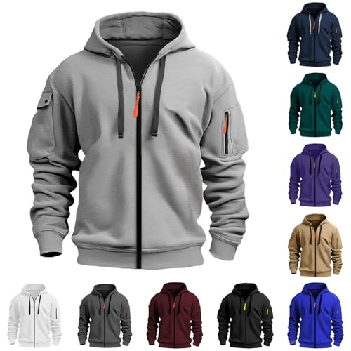 Zip Up Hoodie Men Vintage Cargo Tactical Sweatshirts Jacket With Pockets - image 1